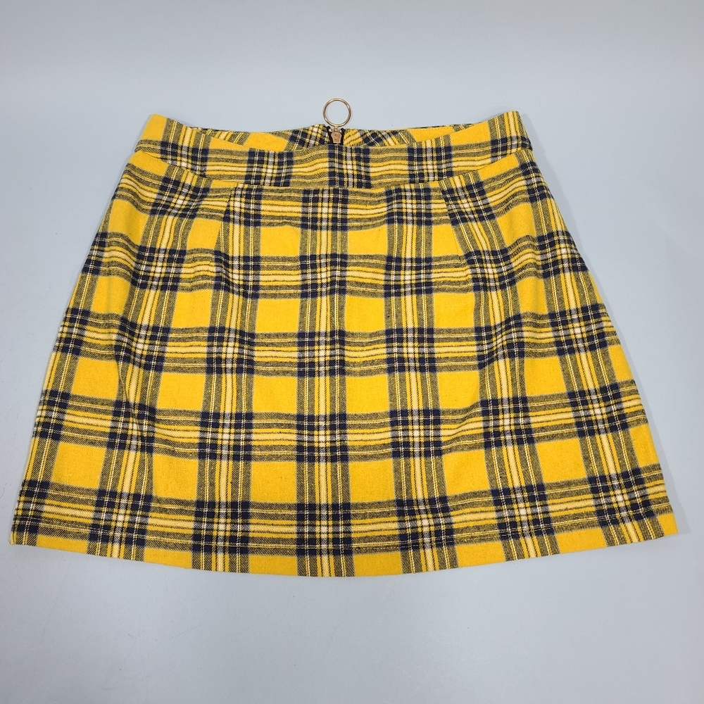 Yellow Plaid Flannel Skirt With Ring Zipper Pull Unknown Brand Size Estimated 10